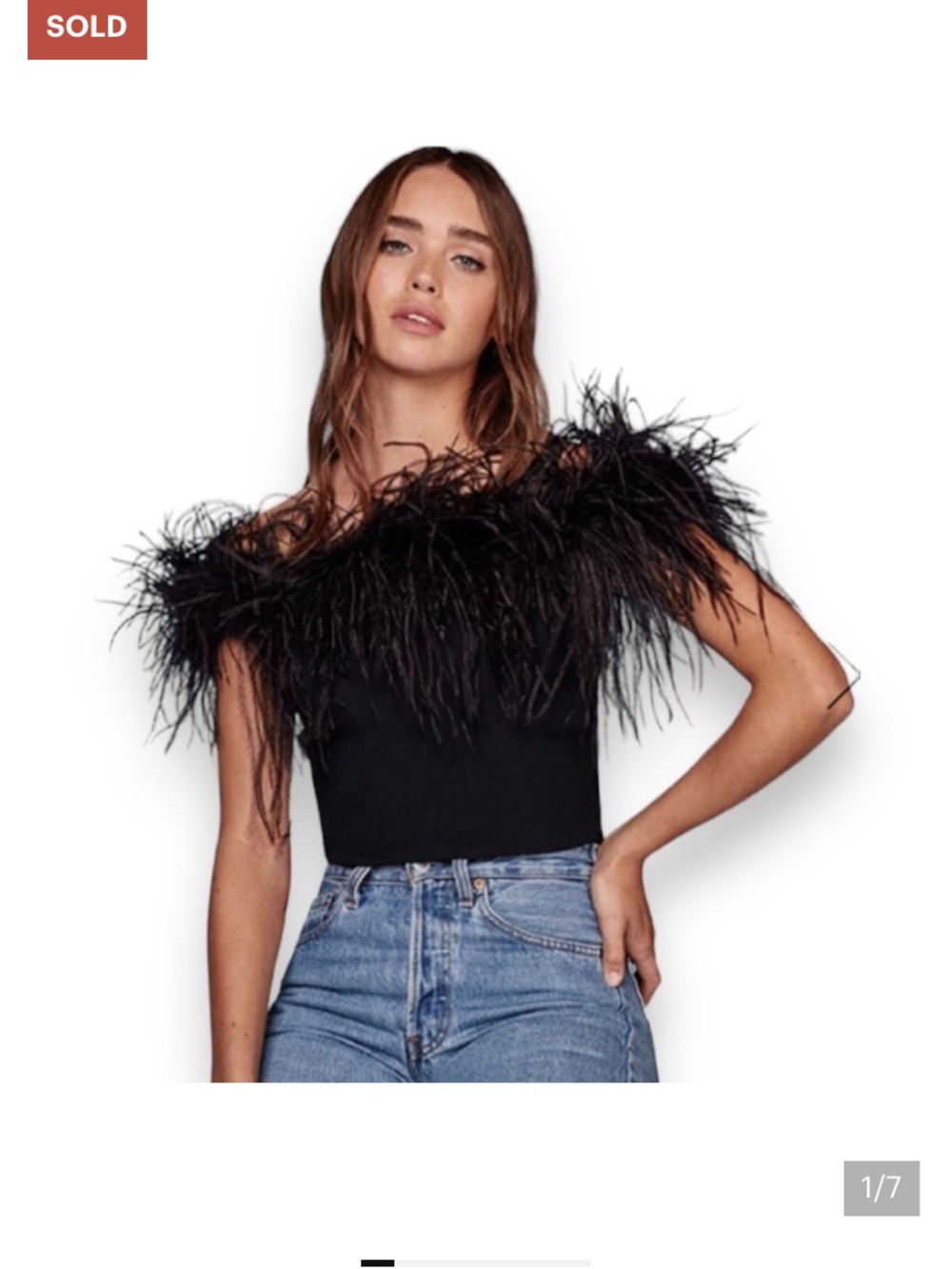 REFORMATION | ✨RARE✨ | LOLA | Black Feather Off-The-Shoulder Top Blouse | Large